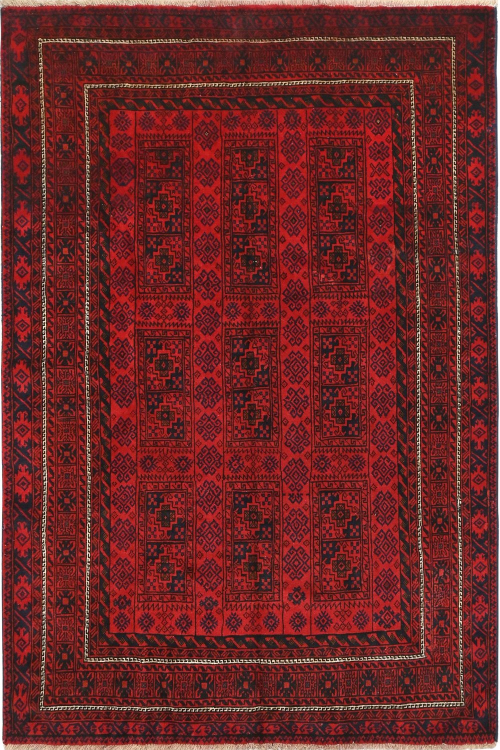 Hand Knotted Turkman Ersari Area Rug in Red 