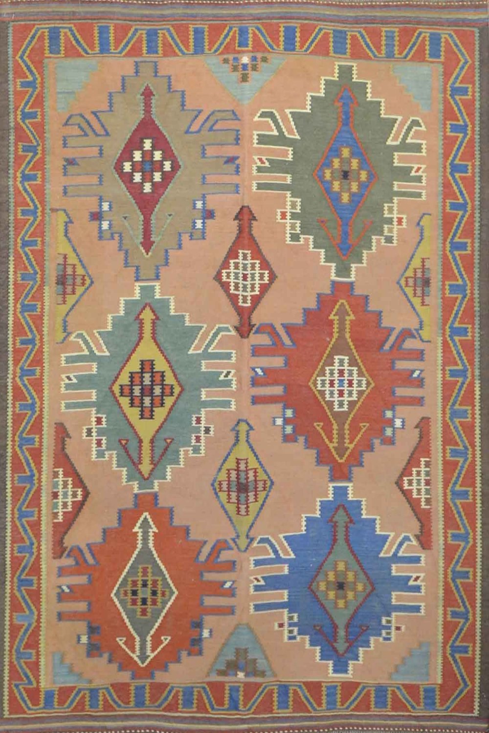 Caucasian Kilim Rug in Orange