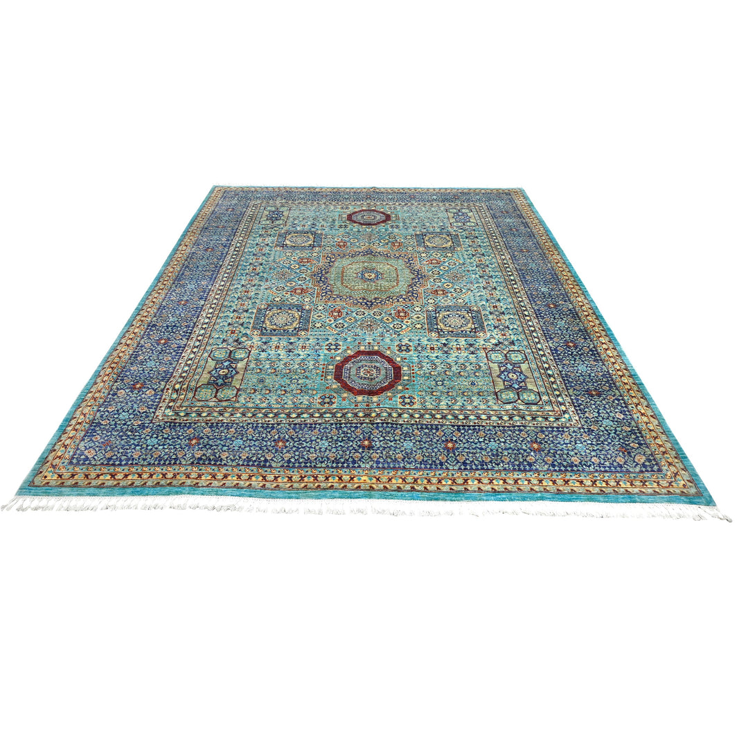 Hand Knotted Mamluk Area Rug in a Blue Color 