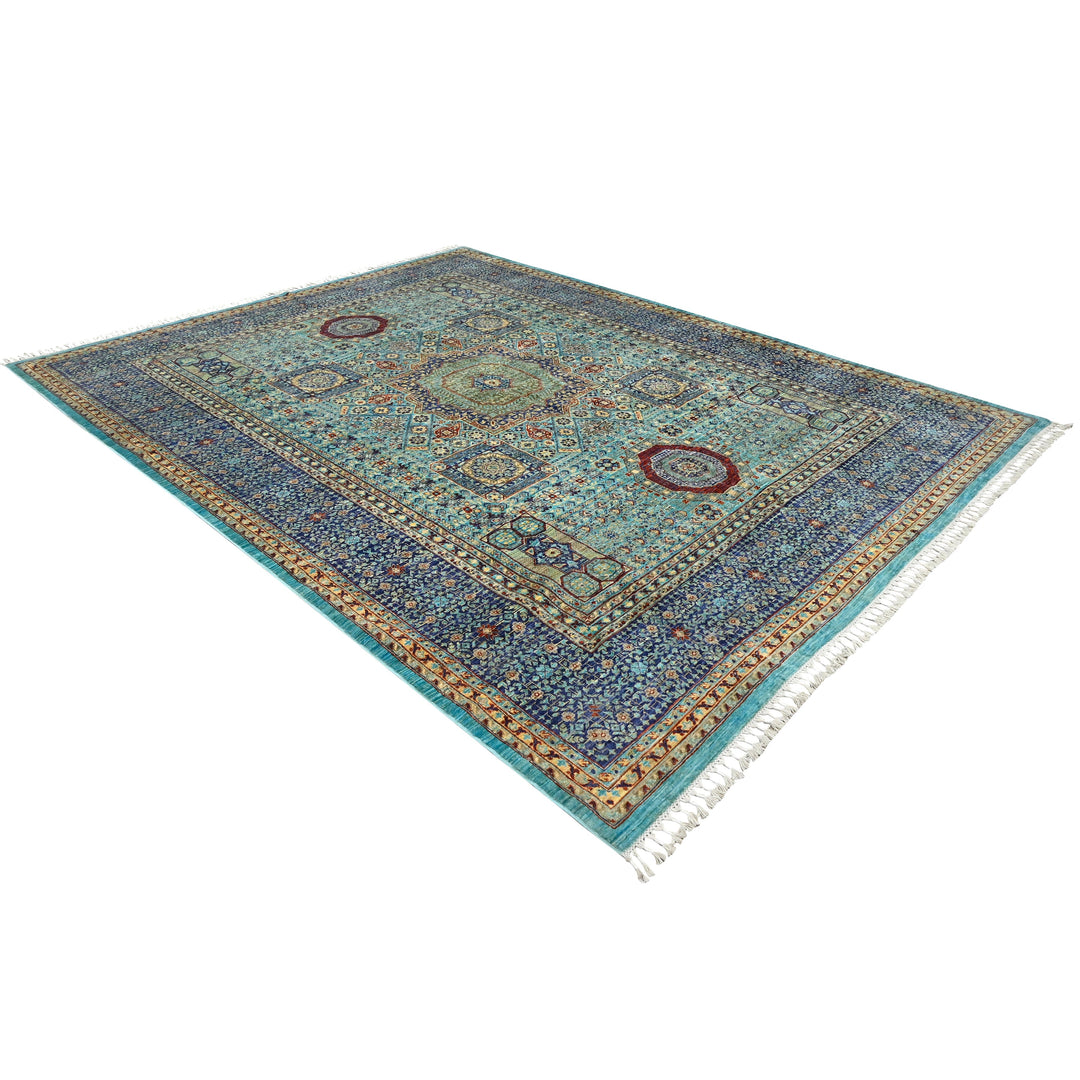 Hand Knotted Mamluk Area Rug in a Blue Color 