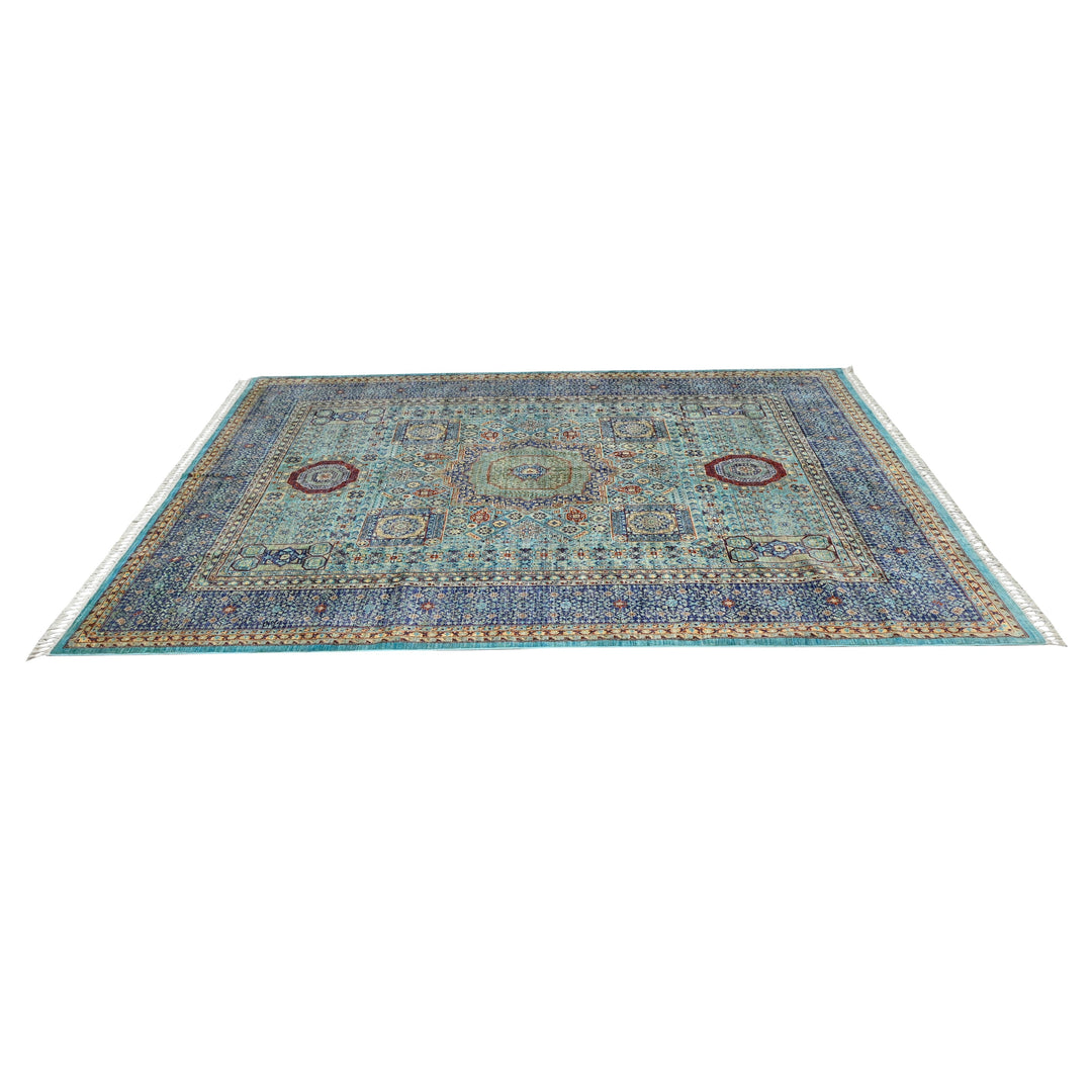 Hand Knotted Mamluk Area Rug in a Blue Color 