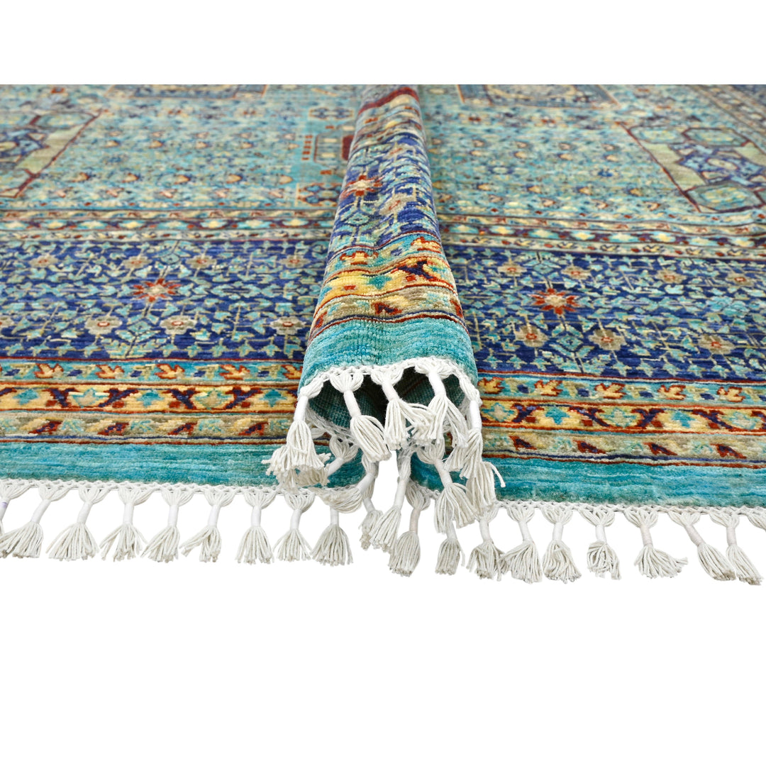 Hand Knotted Mamluk Area Rug in a Blue Color 