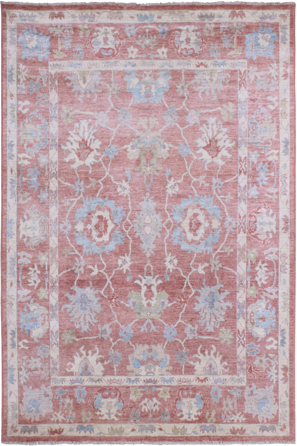 Hand Knotted Afghani Oushak Area Rug in Pink