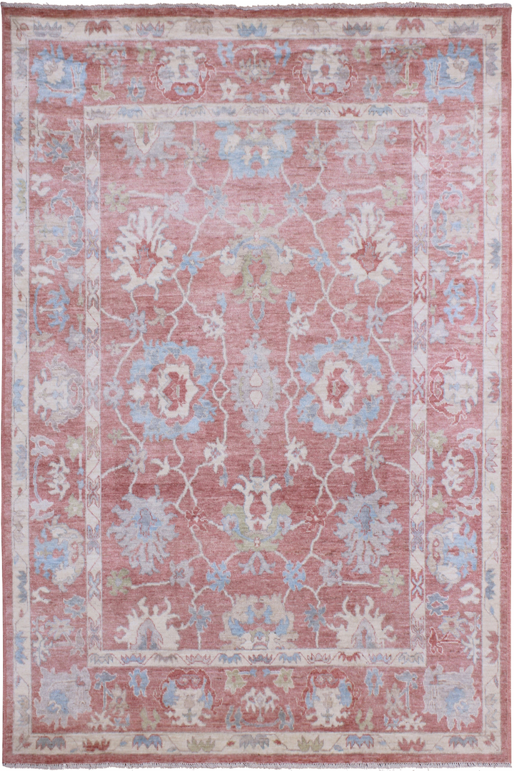 Hand Knotted Afghani Oushak Area Rug in Pink