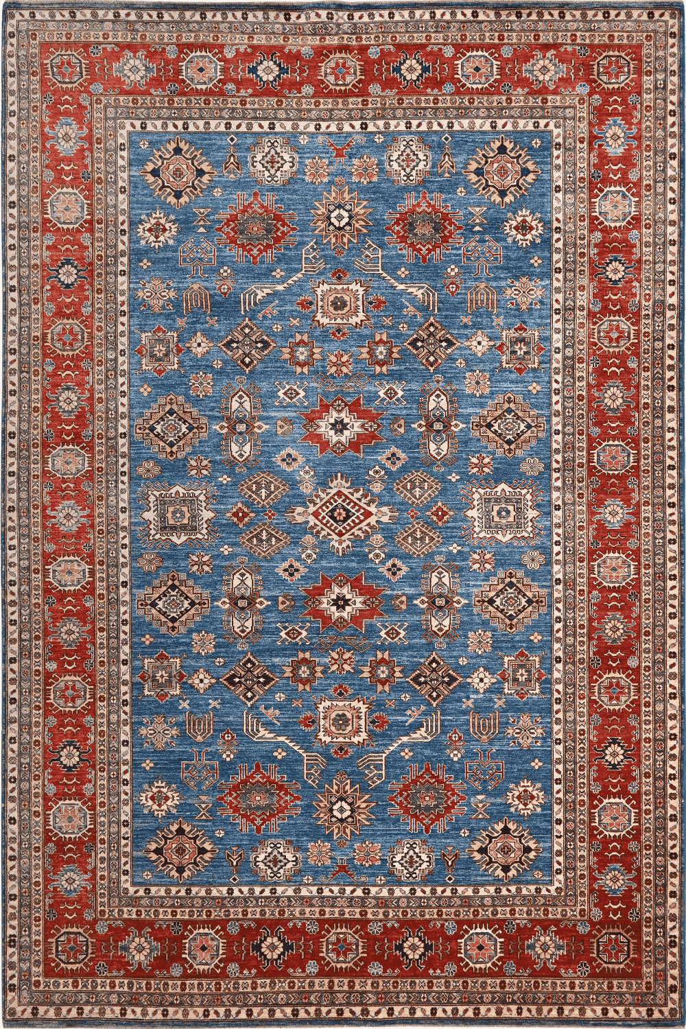 Hand Knotted Kazak Area Rug in Blue 