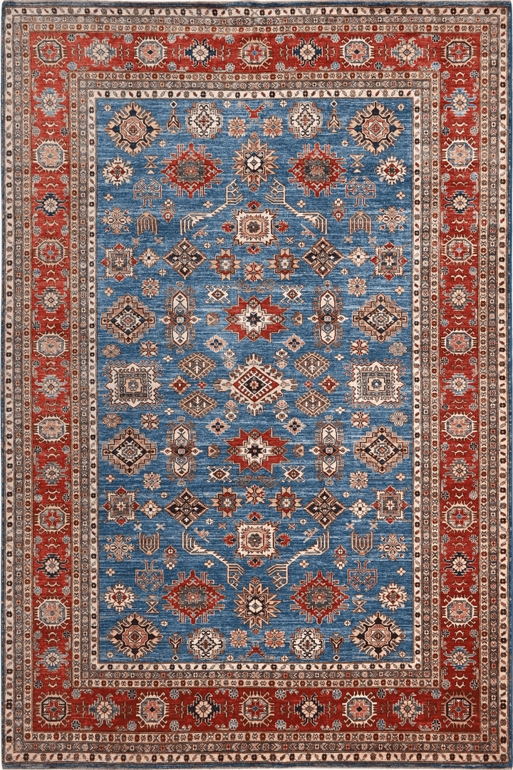 Hand Knotted Kazak Area Rug in Blue 