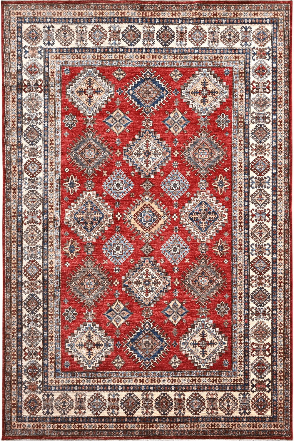 Hand Knotted Kazak Area Rug in red 