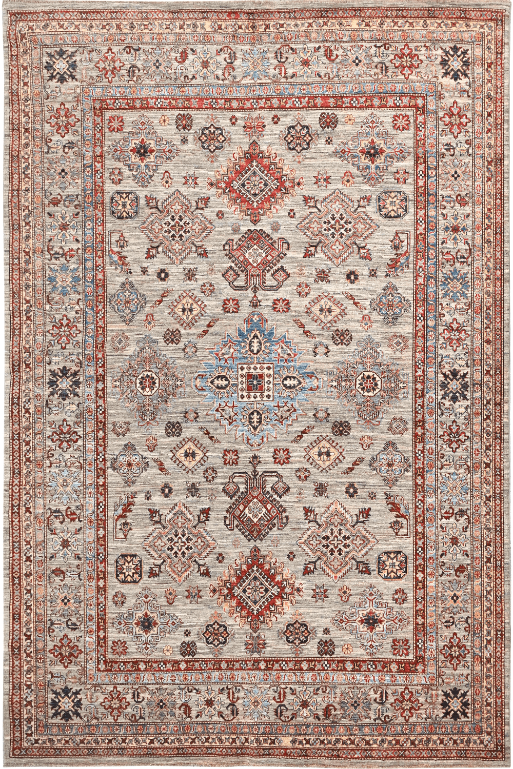 Hand Knotted Kazak Area Rug in Beige 