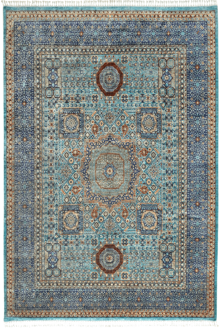 Hand Knotted Mamluk Area Rug in a Blue Color 