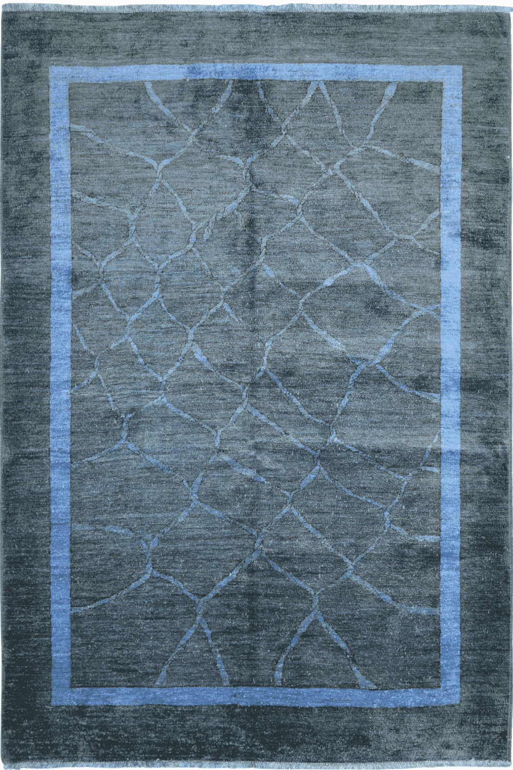 Handmade Modern Afghani Wool Rug in Blue 