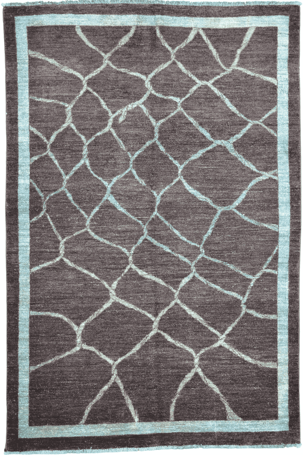 Handmade Modern Afghani Wool Rug in Blue 