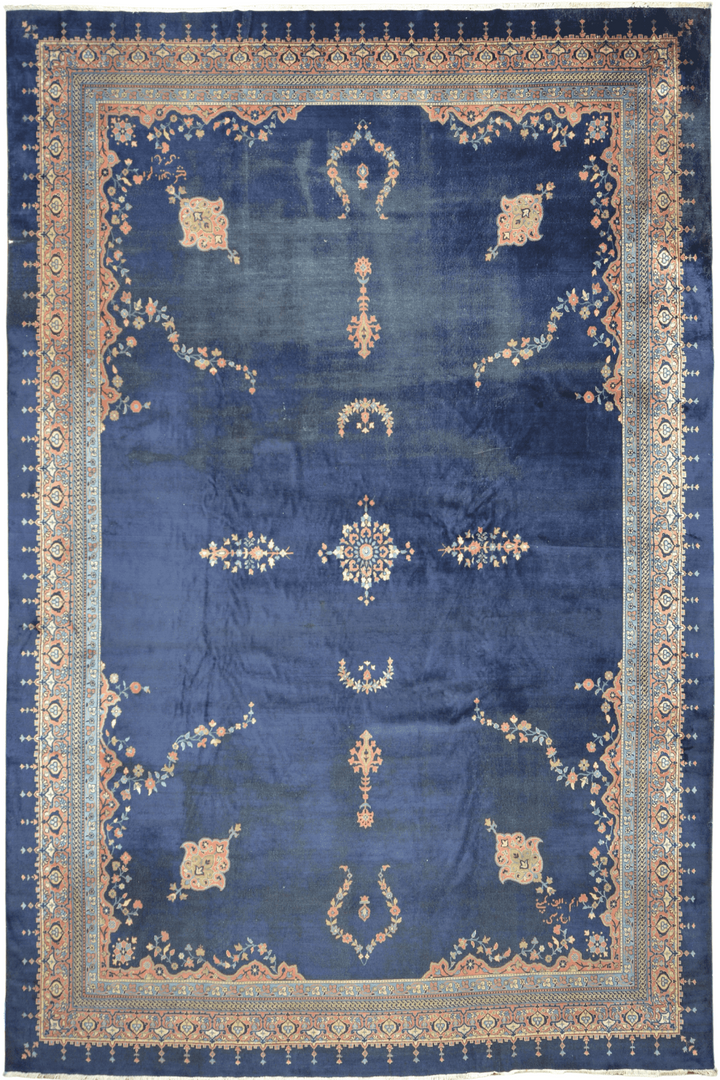 Indian Traditional Antique Wool Rug in Blue