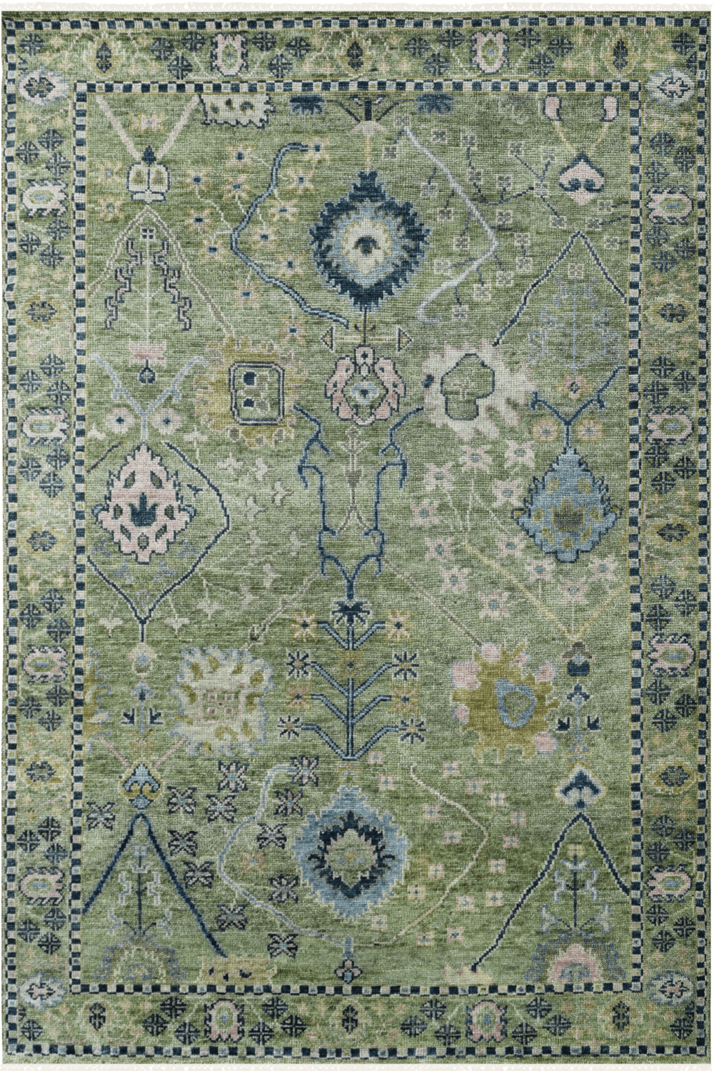 Hand Knotted Decorative Area Rug in Green 