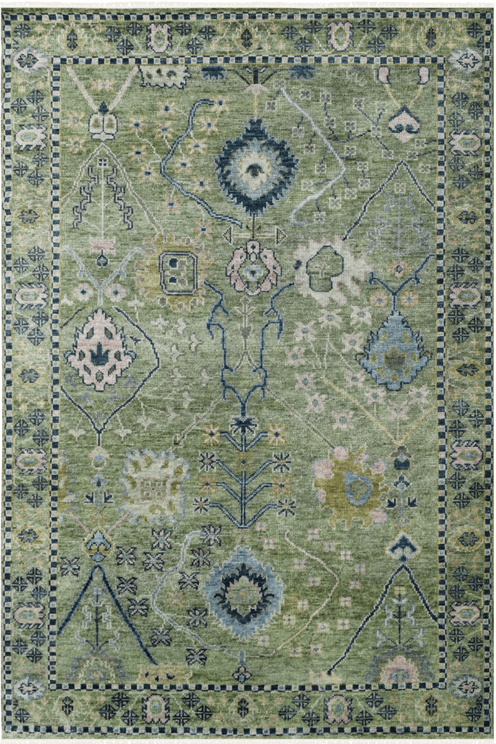 Hand Knotted Decorative Area Rug in Green 